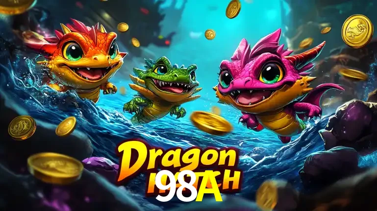 Arte promocional do jogo Dragon Hatch com três adoráveis dragões bebês nadando entre moedas de ouro, um dos slots mais divertidos para jogar no cassino 98A.
